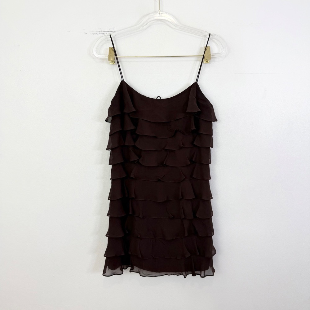 Lauren Ralph Lauren Brown Silk Tiered Ruffle Mini Dress Size 4